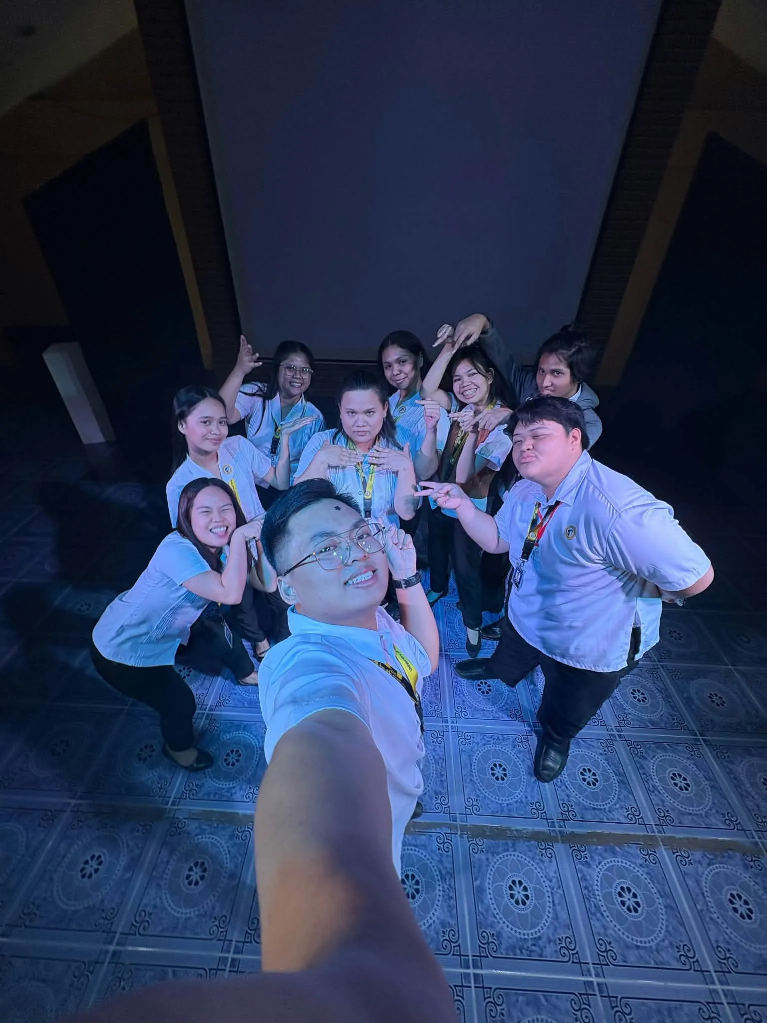 A cast selfie on stage after the show.