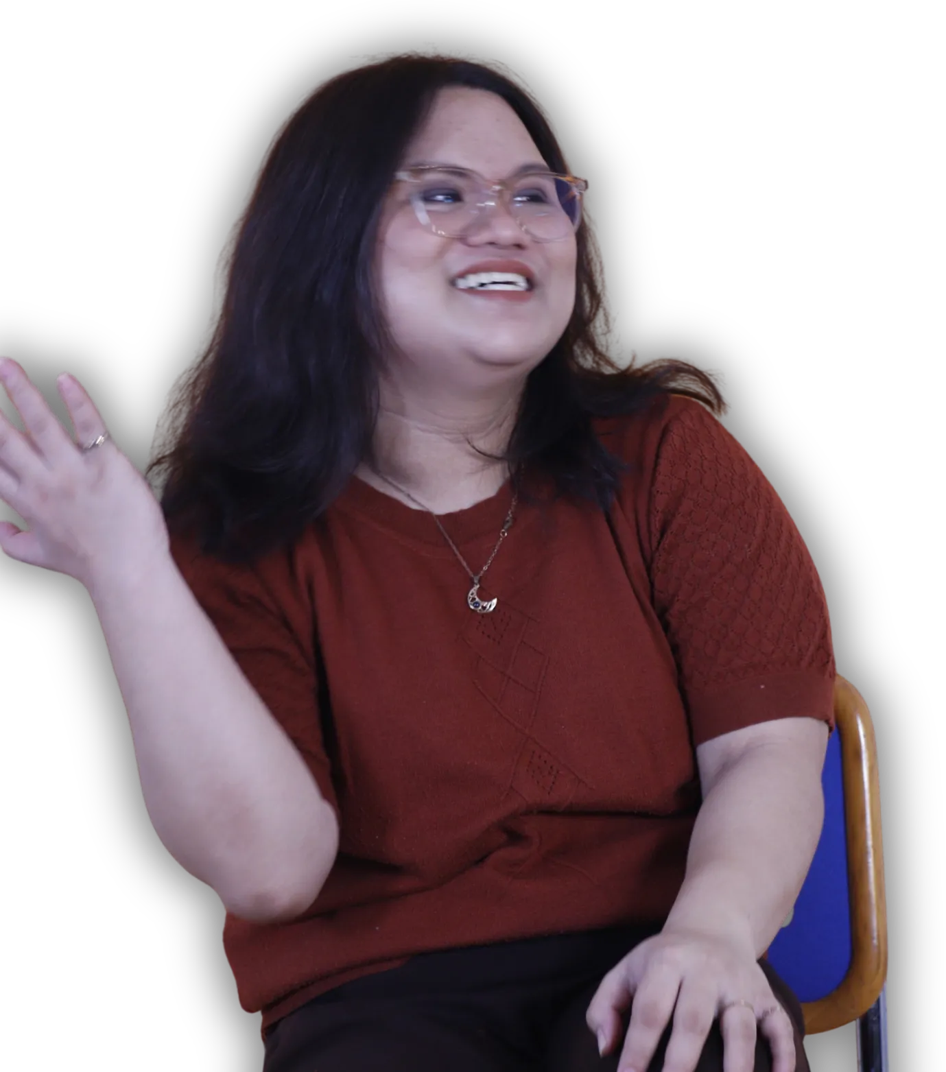 Christine Guarda, laughing and waving