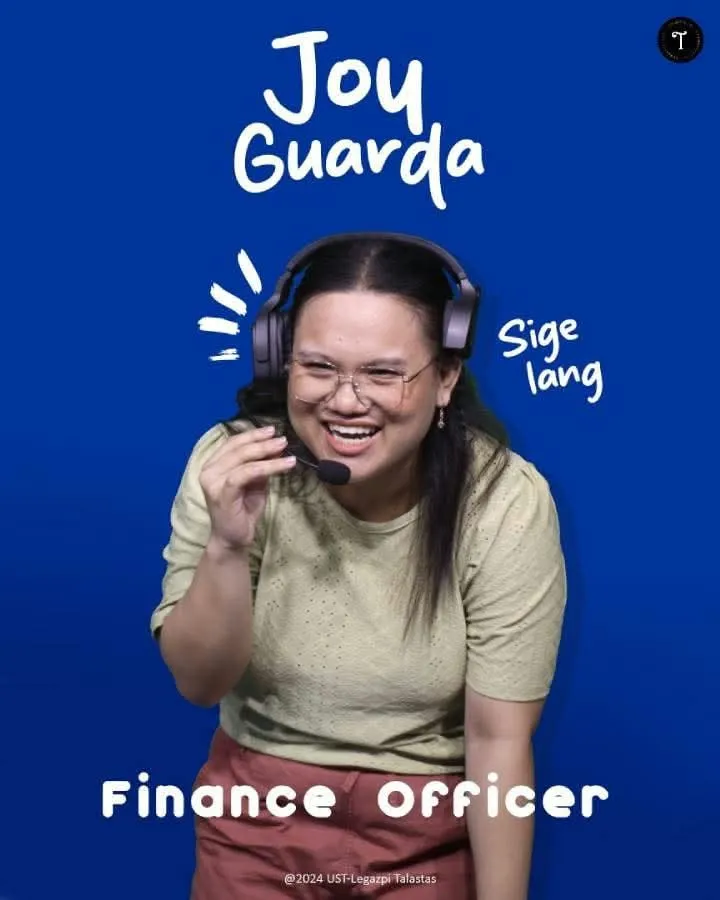 Talastas’ officer introduction for A.Y. 2024–2025: Joy Guarda, Finance Officer, smiling in a headset.