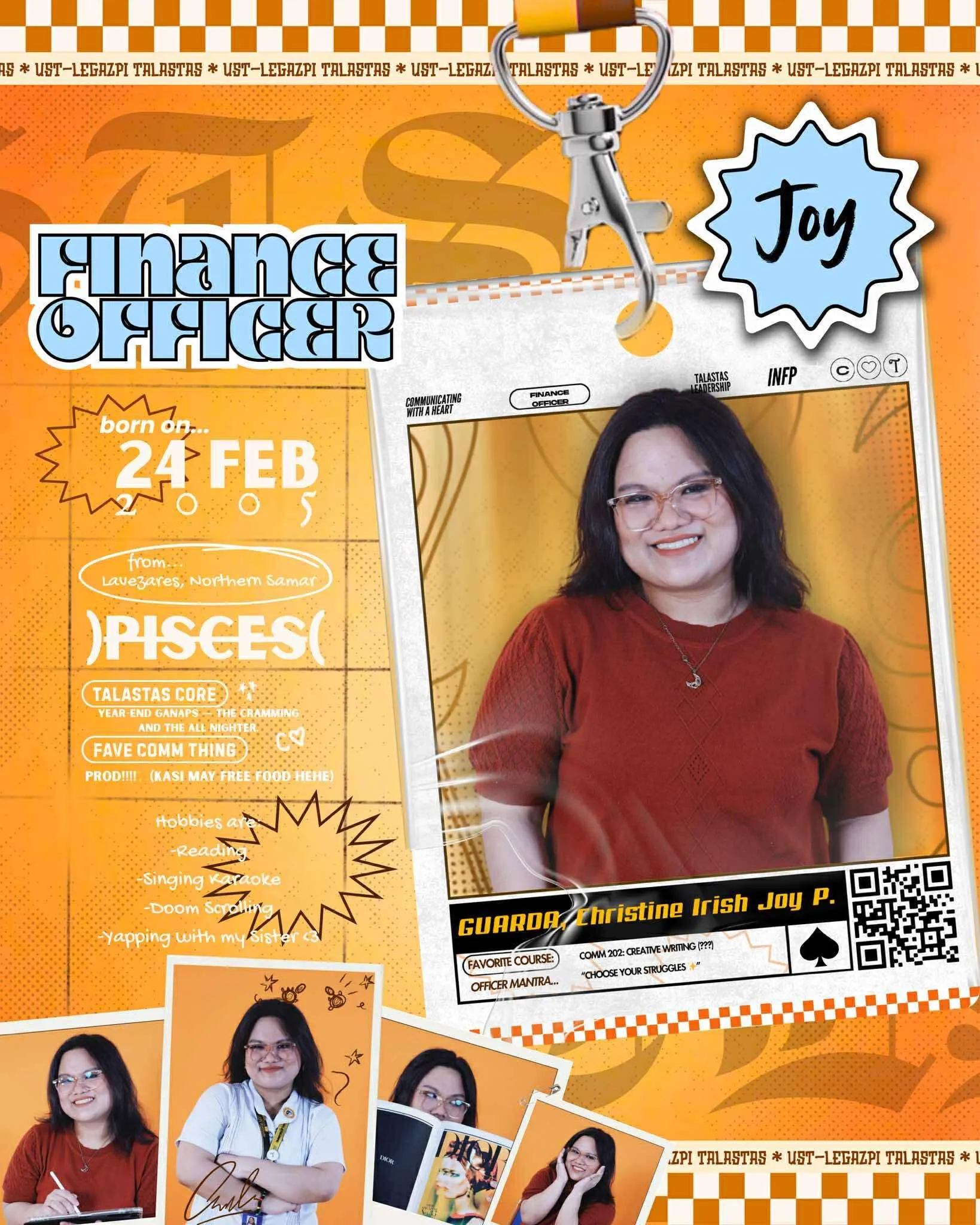 Talastas’ officer introduction for A.Y. 2025–2026: Joy Guarda, Finance Officer, born 24 February, a Pisces.