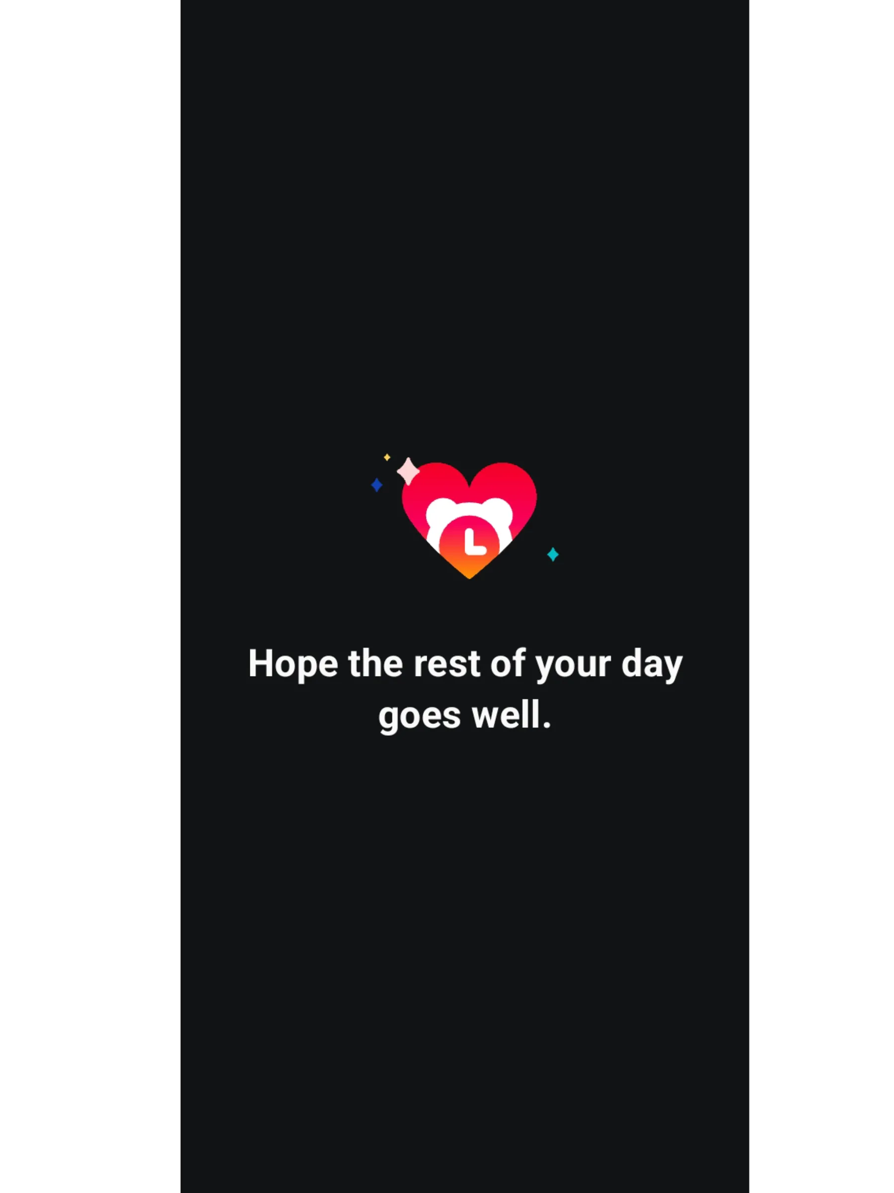 A phone screen showing a heart and the message “Hope the rest of your day goes well.”