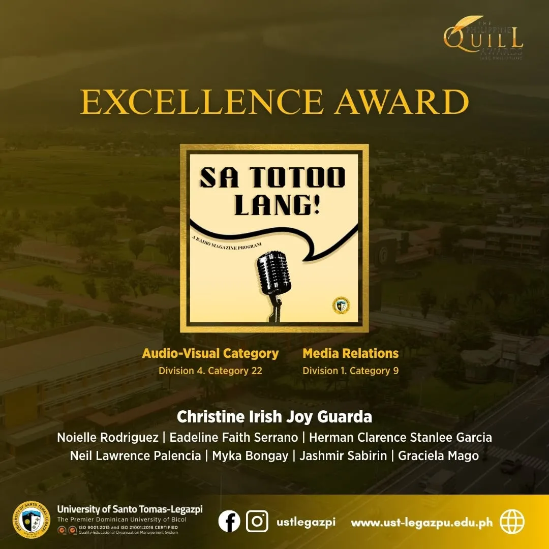 Excellence Award announcement for Sa Totoo Lang!, in the Audio-Visual and Media Relations categories.